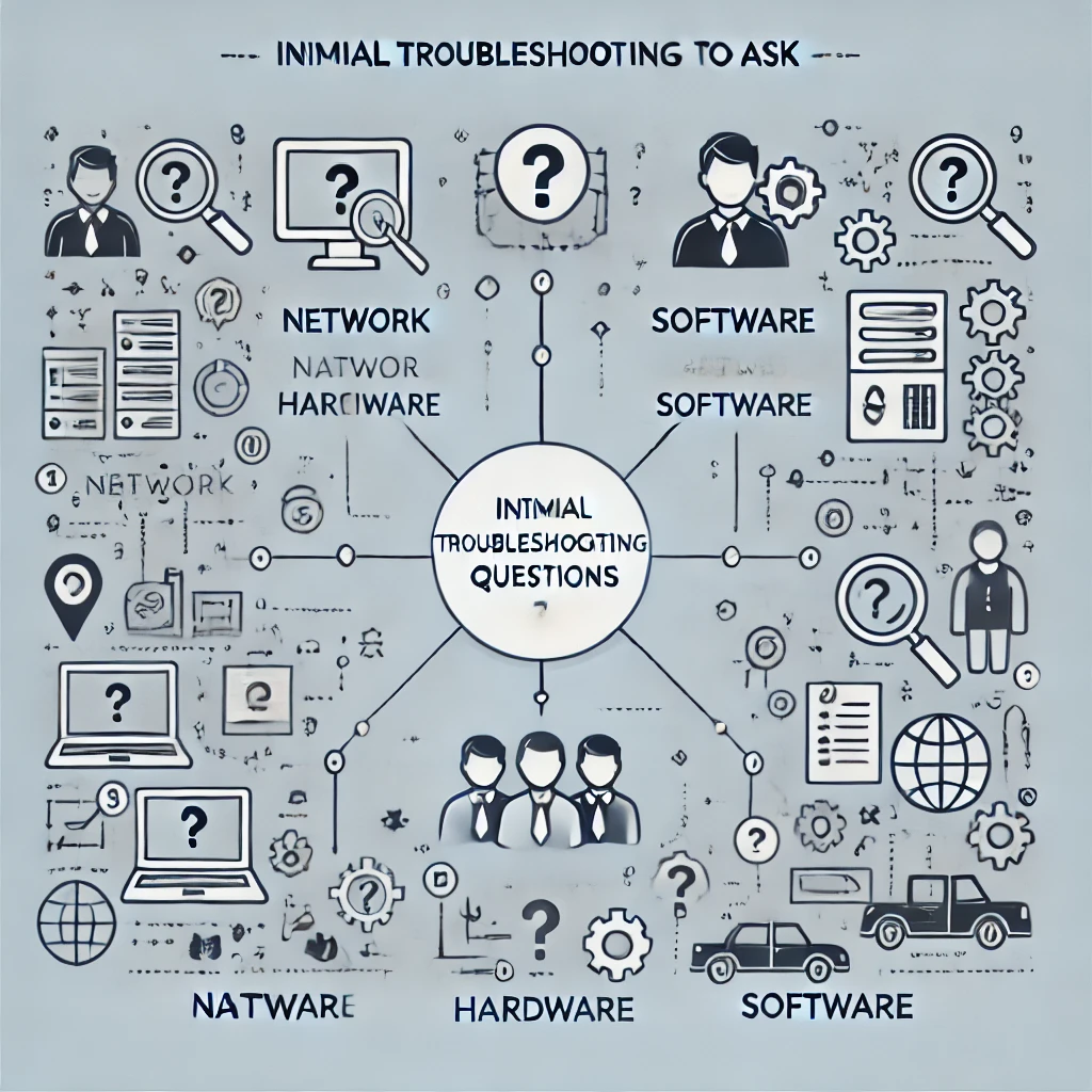 Diagramme montrant les questions initiales à poser pour identifier un problème informatique.